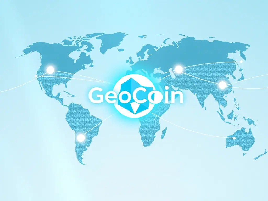 A stylized image of a global network with GeoCoin logos connecting different continents, representing GeoCoin's global reach and partnerships.